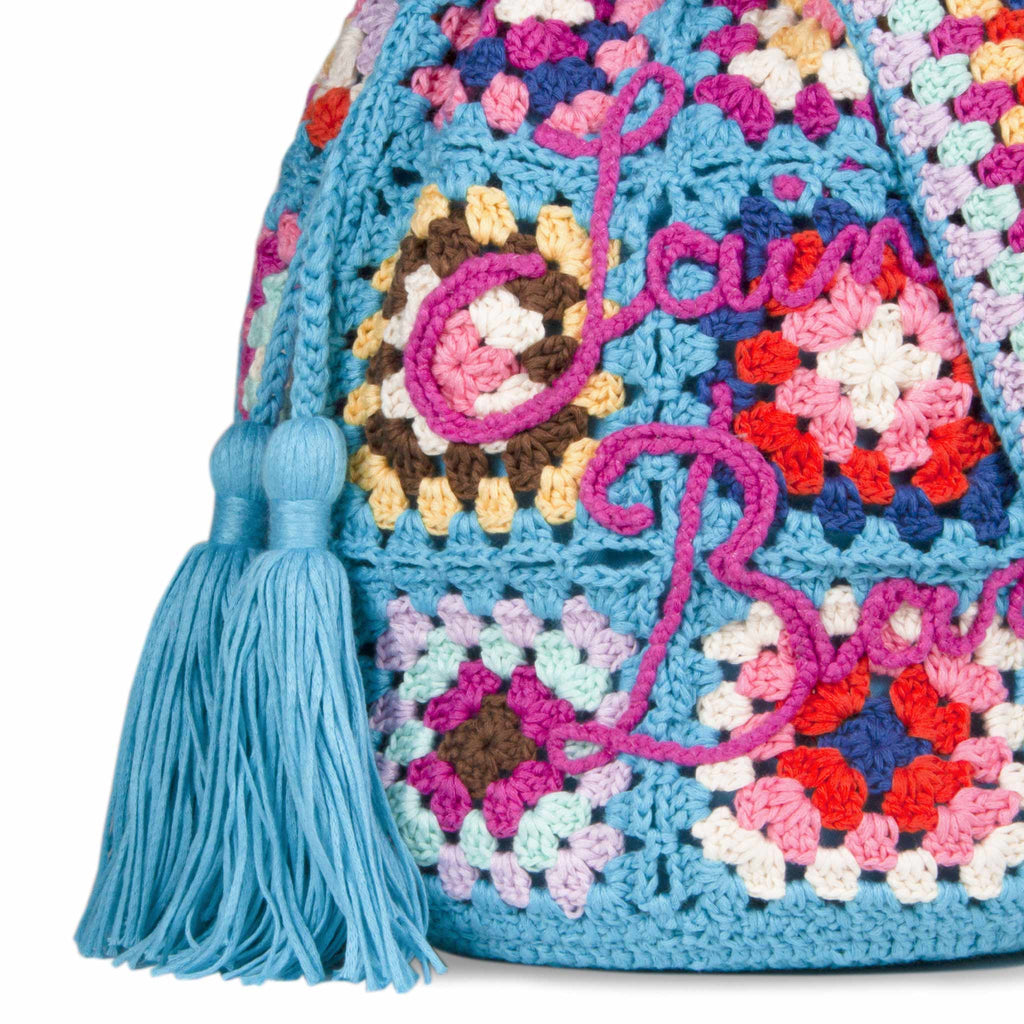 Borsa secchiello Crochet Bucket crochet con ricamo multicolore