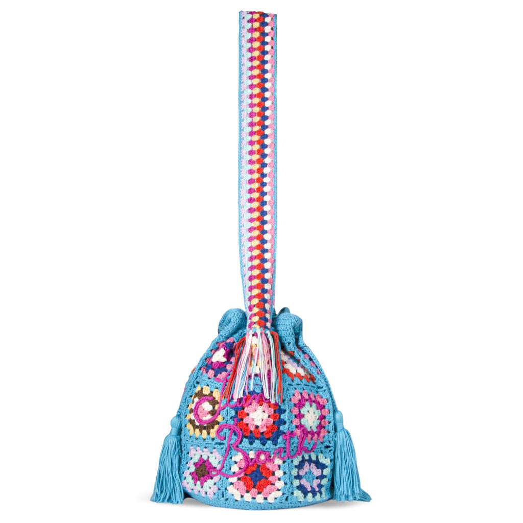 Borsa secchiello Crochet Bucket crochet con ricamo multicolore