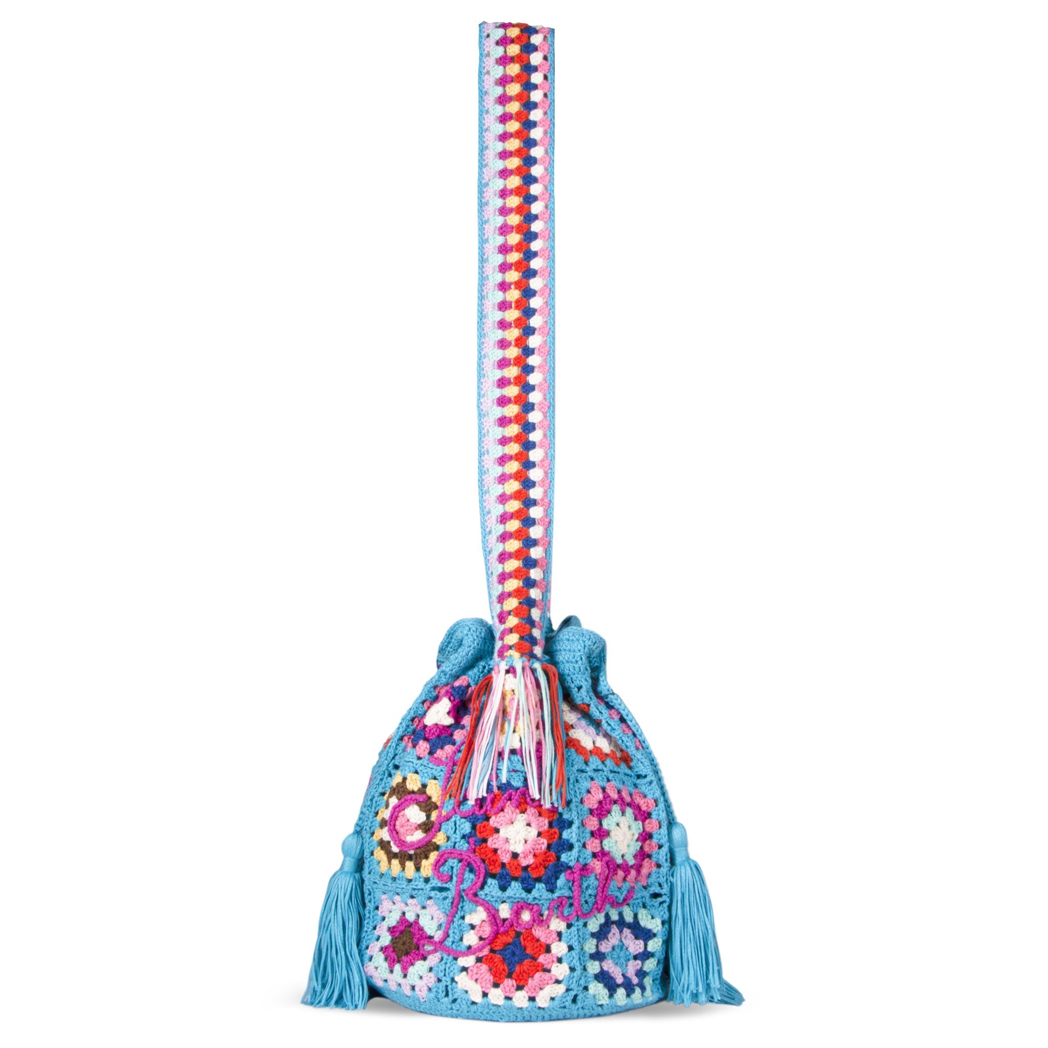 Borsa secchiello Crochet Bucket crochet con ricamo multicolore