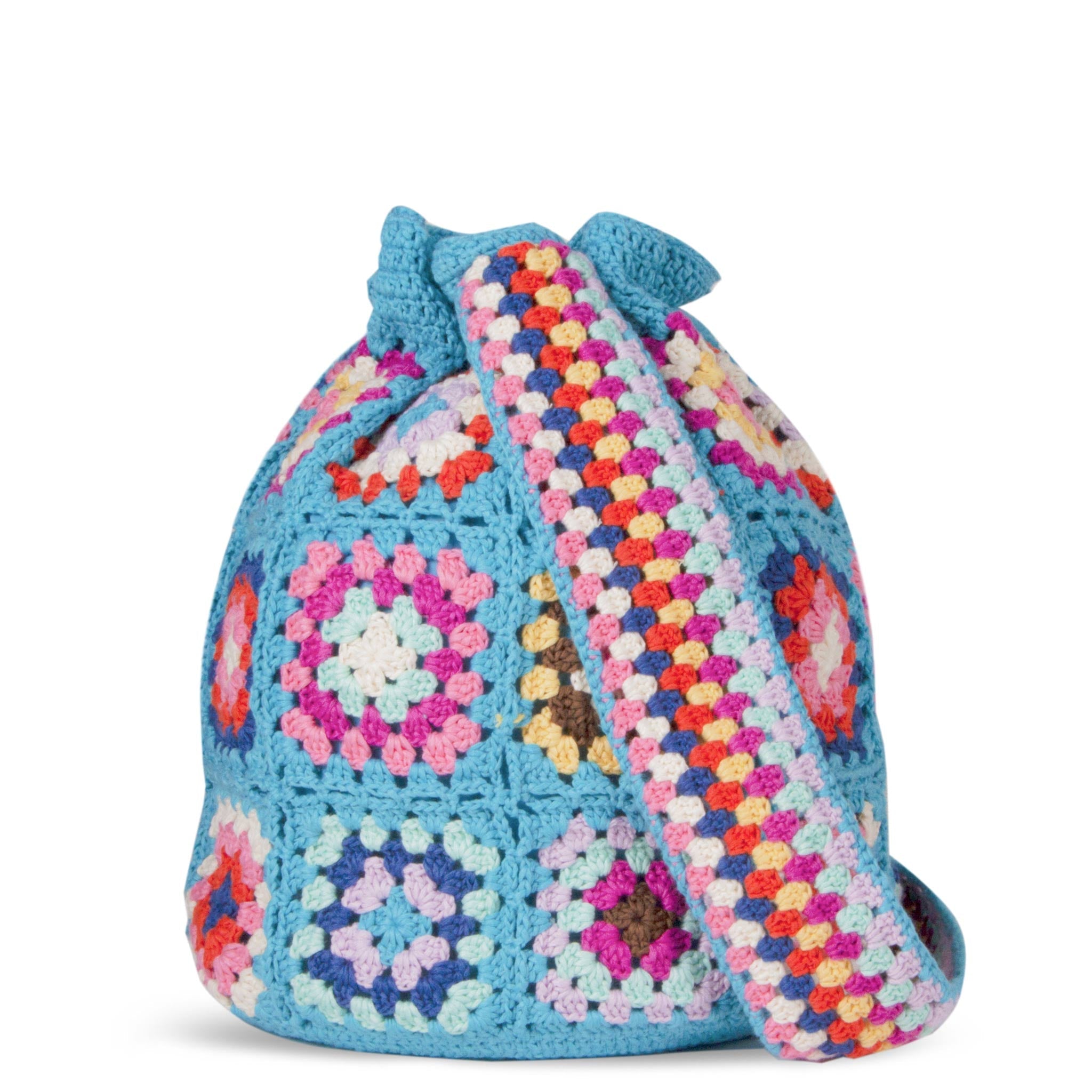 Borsa secchiello Crochet Bucket crochet con ricamo multicolore