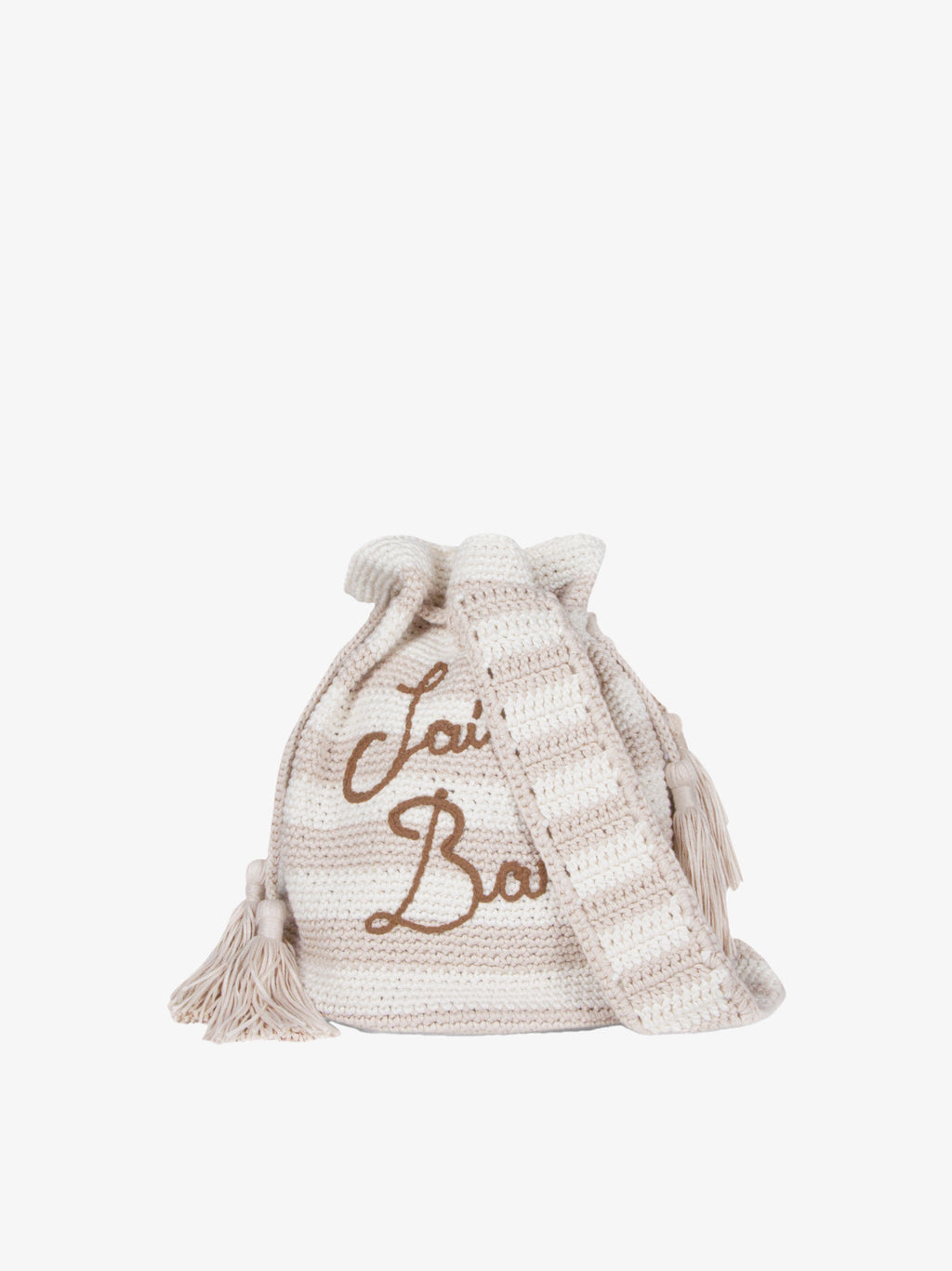 Borsa secchiello Crochet Bucket crochet a righe beige e bianche