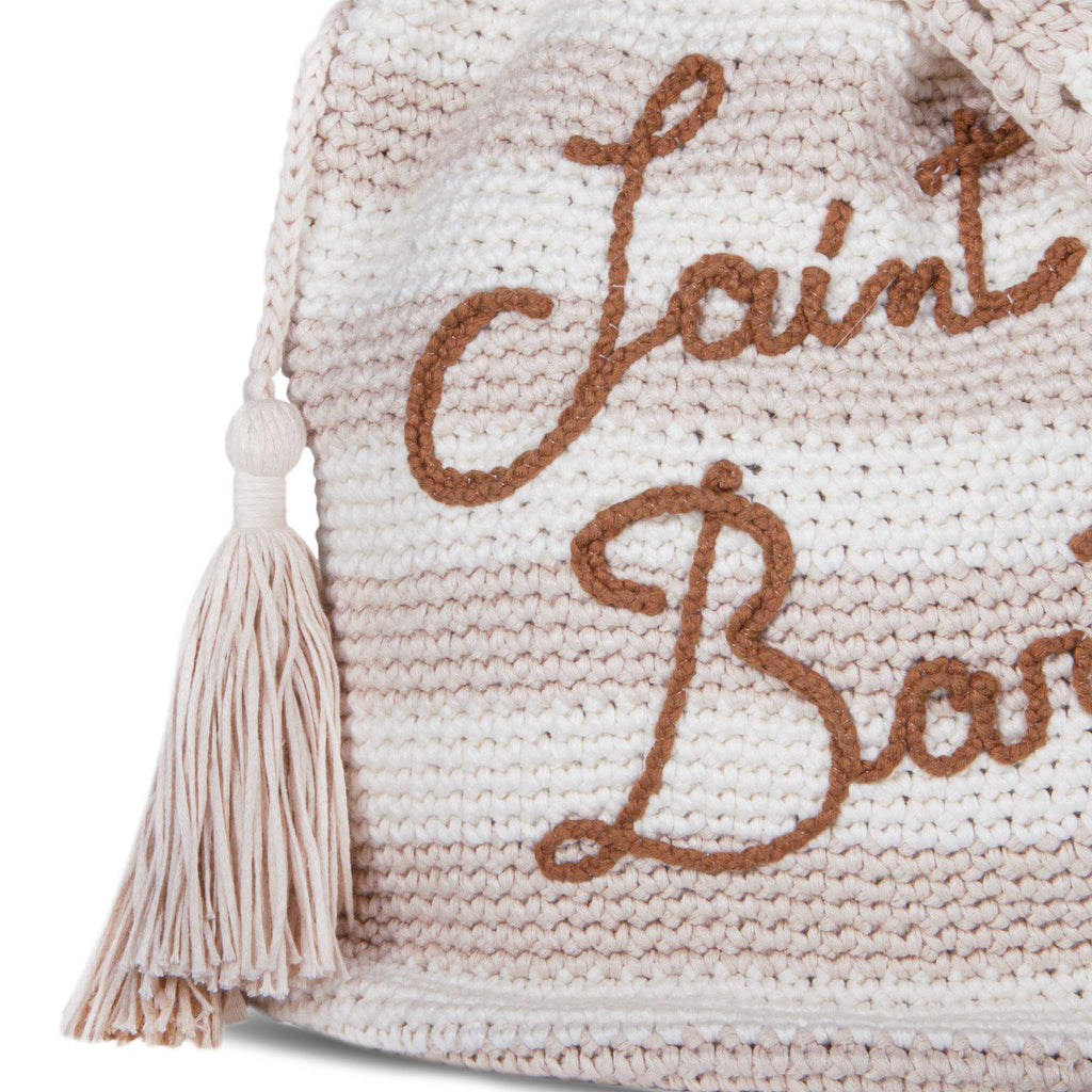 Borsa secchiello Crochet Bucket crochet a righe beige e bianche