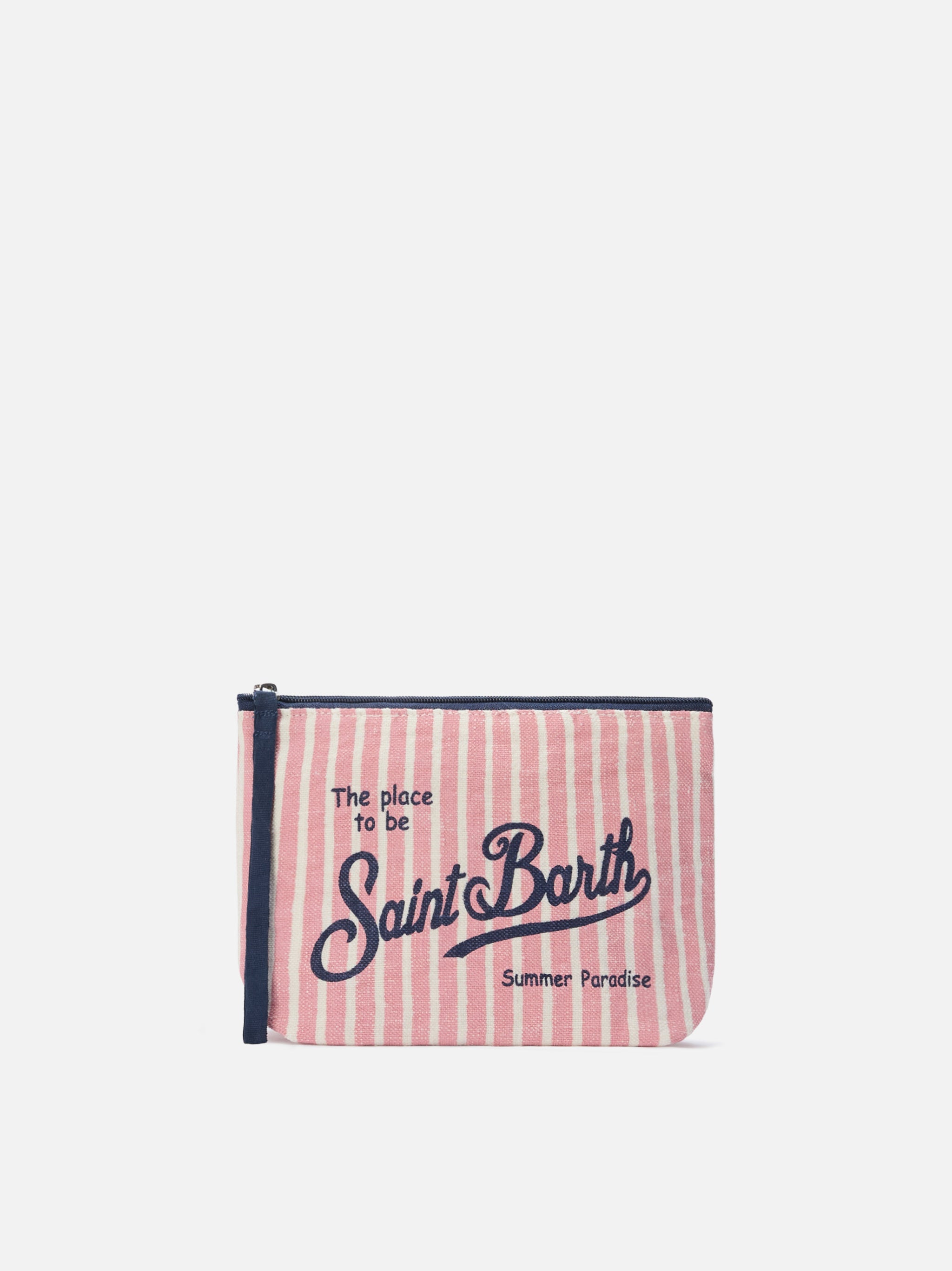 Pochette Aline in lino con fantasia a righe rosa