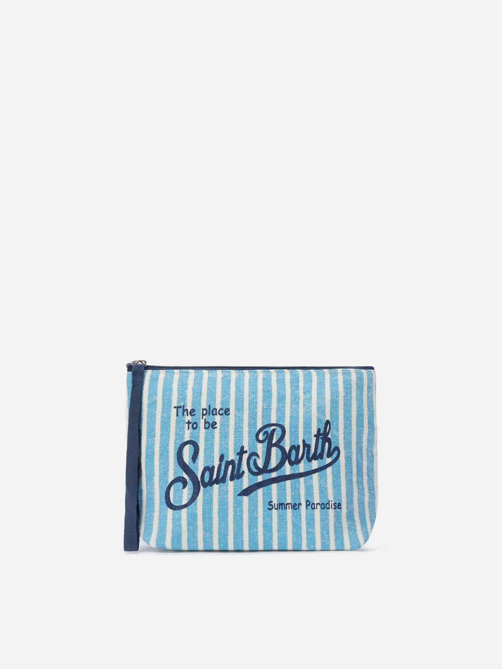 Pochette Aline in lino con fantasia a righe azzurre