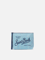 Pochette Aline in lino con fantasia a righe azzurre
