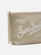 Pochette Aline in lino beige tinta unita