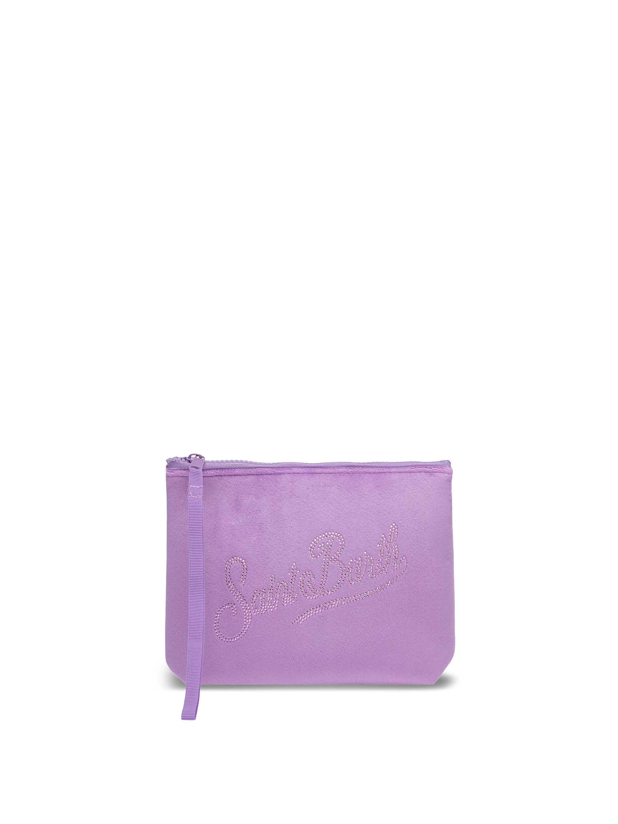 Pochette Aline in velluto lilla con logo Saint Barth in strass