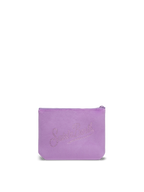 Pochette Aline in velluto lilla con logo Saint Barth in strass