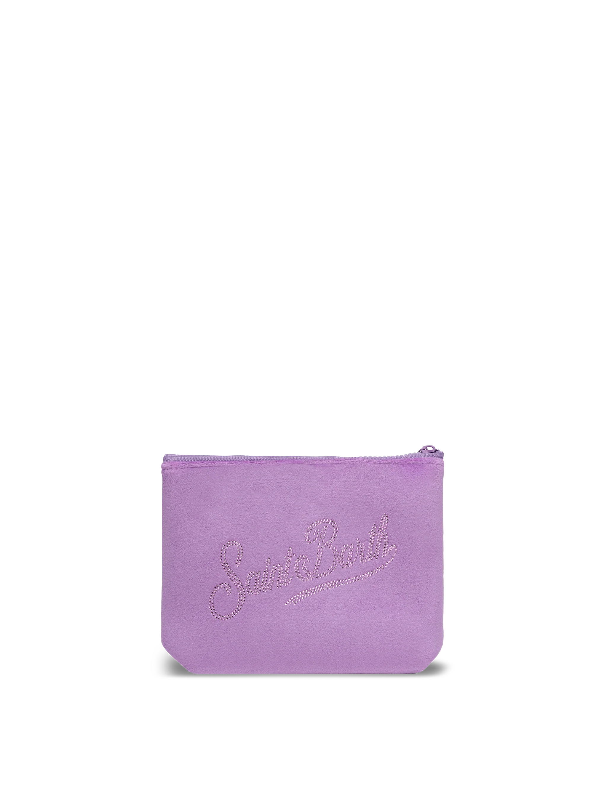 Pochette Aline in velluto lilla con logo Saint Barth in strass