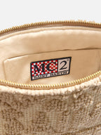 Pochette Aline in cotone beige con ricamo tufting