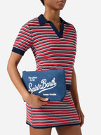 Pochette Aline in effetto denim blu scuro