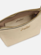 Borsa Aline in pelle laminata oro con placchetta logo