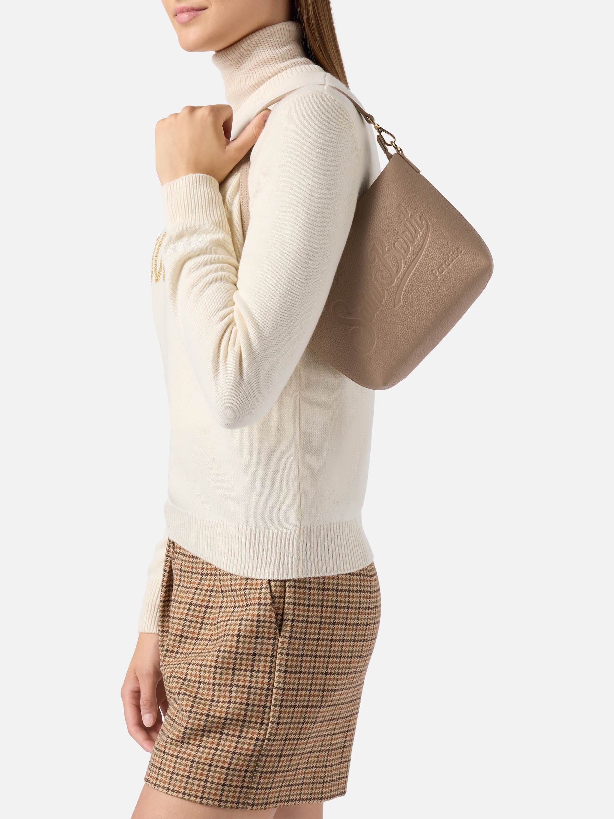Borsa a spalla Aline Bag in pelle martellata nocciola