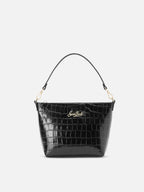 Borsa a spalla Aline Bag in pelle stampa cocco nera