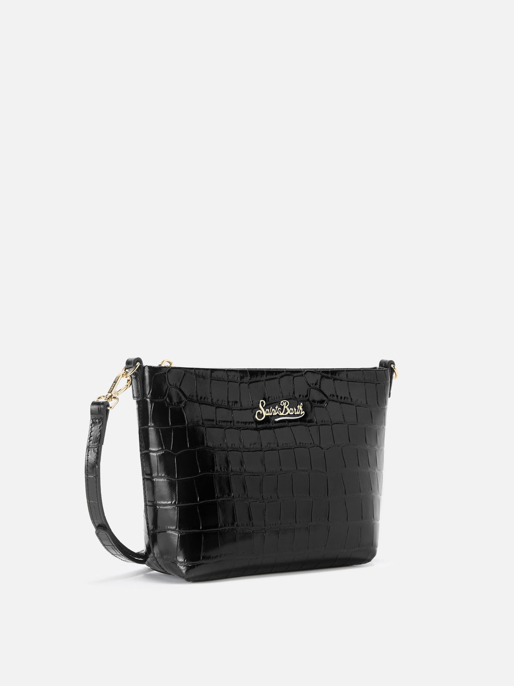 Borsa a spalla Aline Bag in pelle stampa cocco nera