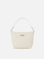 Borsa Aline in pelle liscia bianca con placchetta logo