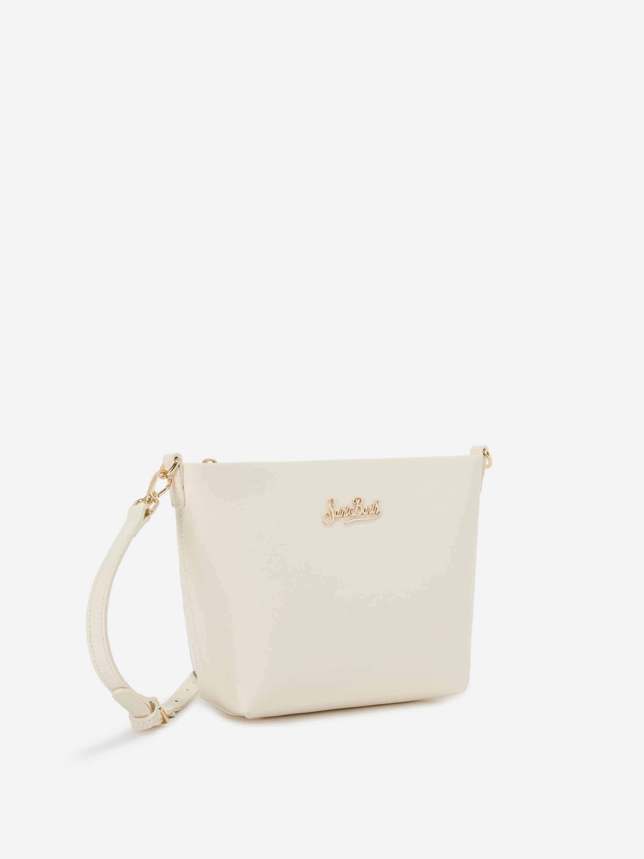Borsa Aline in pelle liscia bianca con placchetta logo