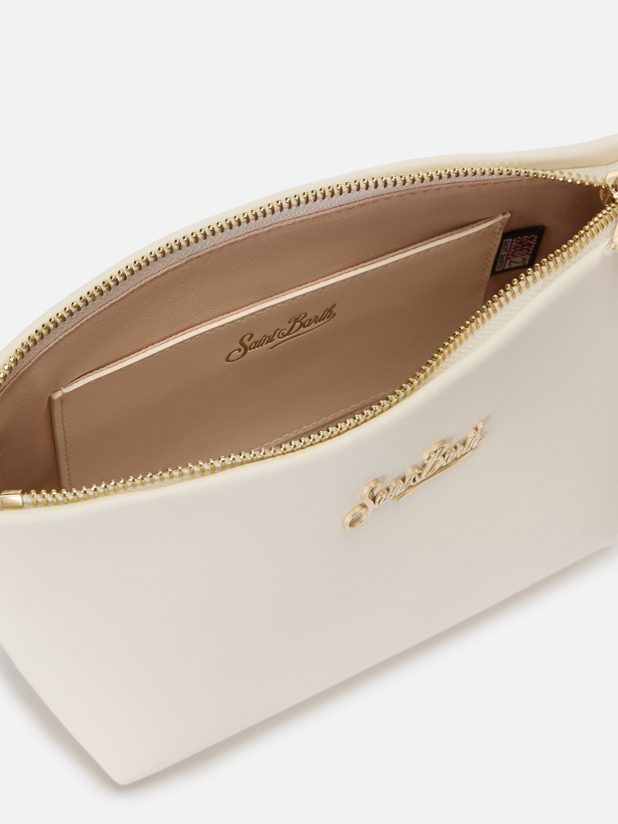 Borsa Aline in pelle liscia bianca con placchetta logo