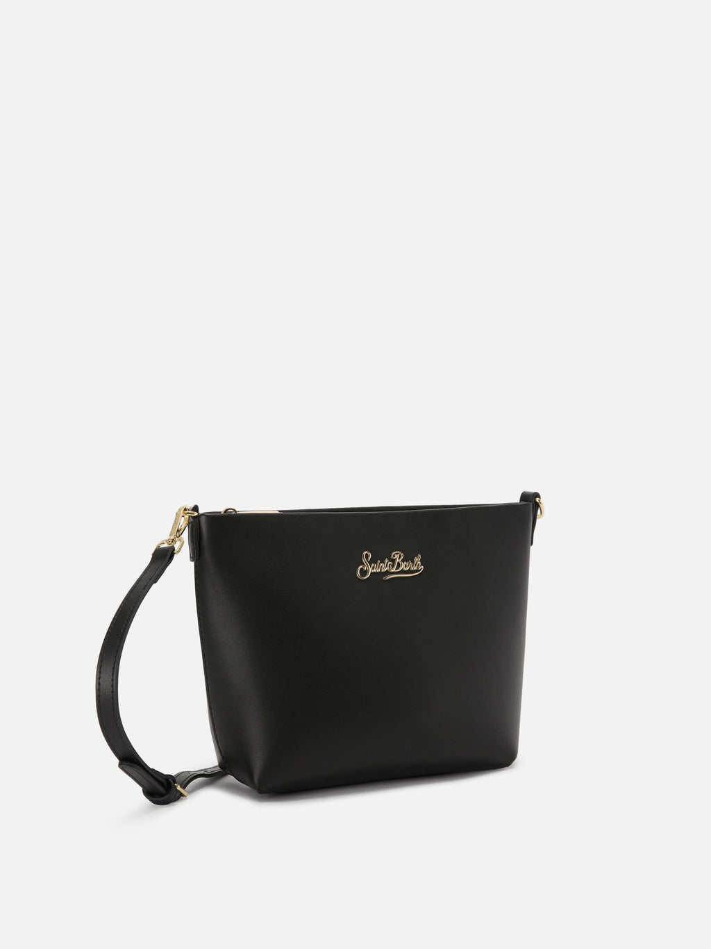 Borsa Aline in pelle liscia nera con placchetta logo