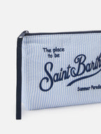 Pochette Aline in cotone seersucker a righe azzurre