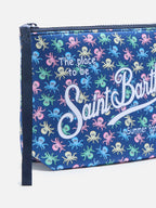 Pochette Aline in scuba blu con stampa polipetti