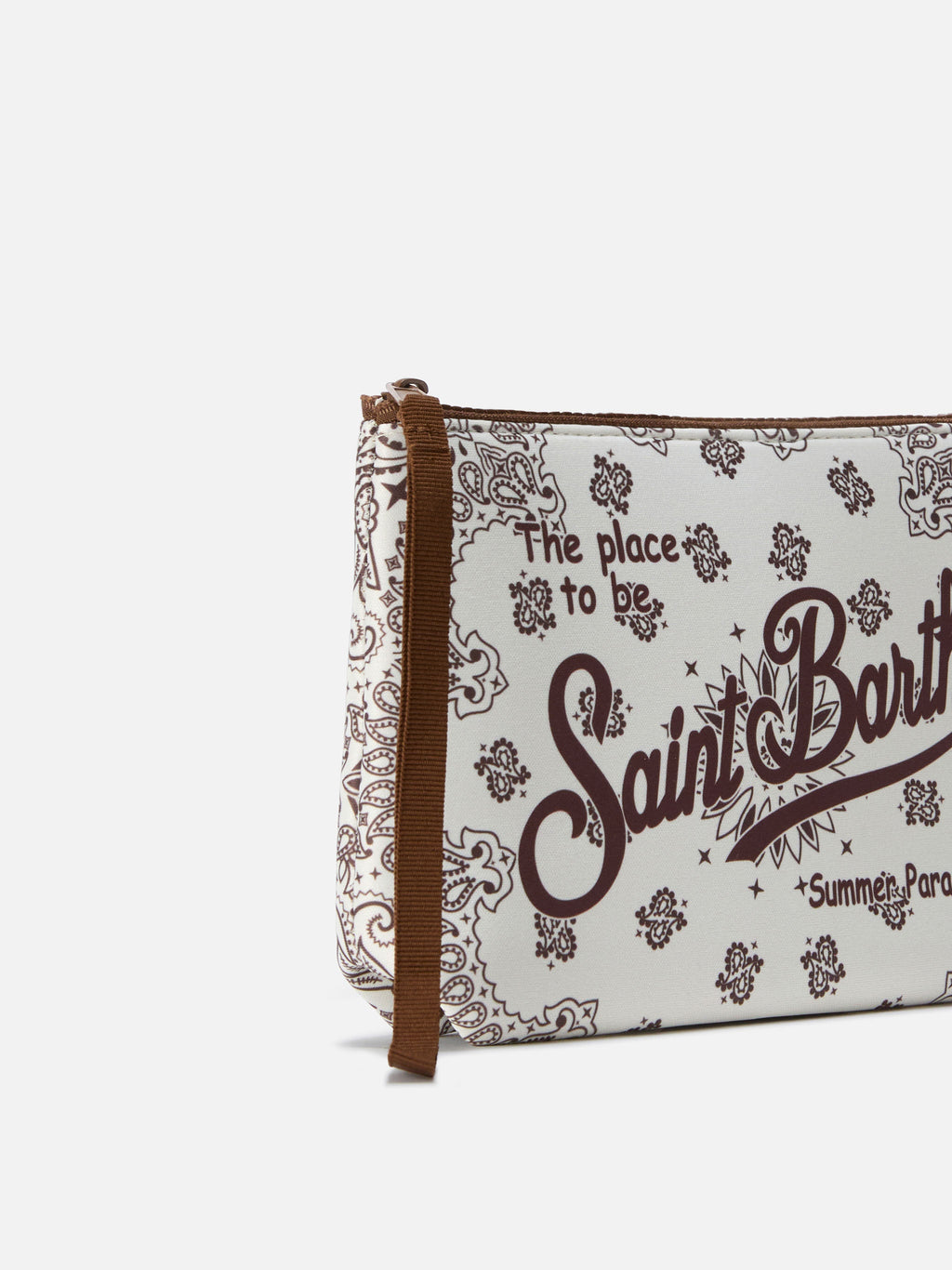 Pochette Aline in scuba con stampa bandana beige e bordeaux