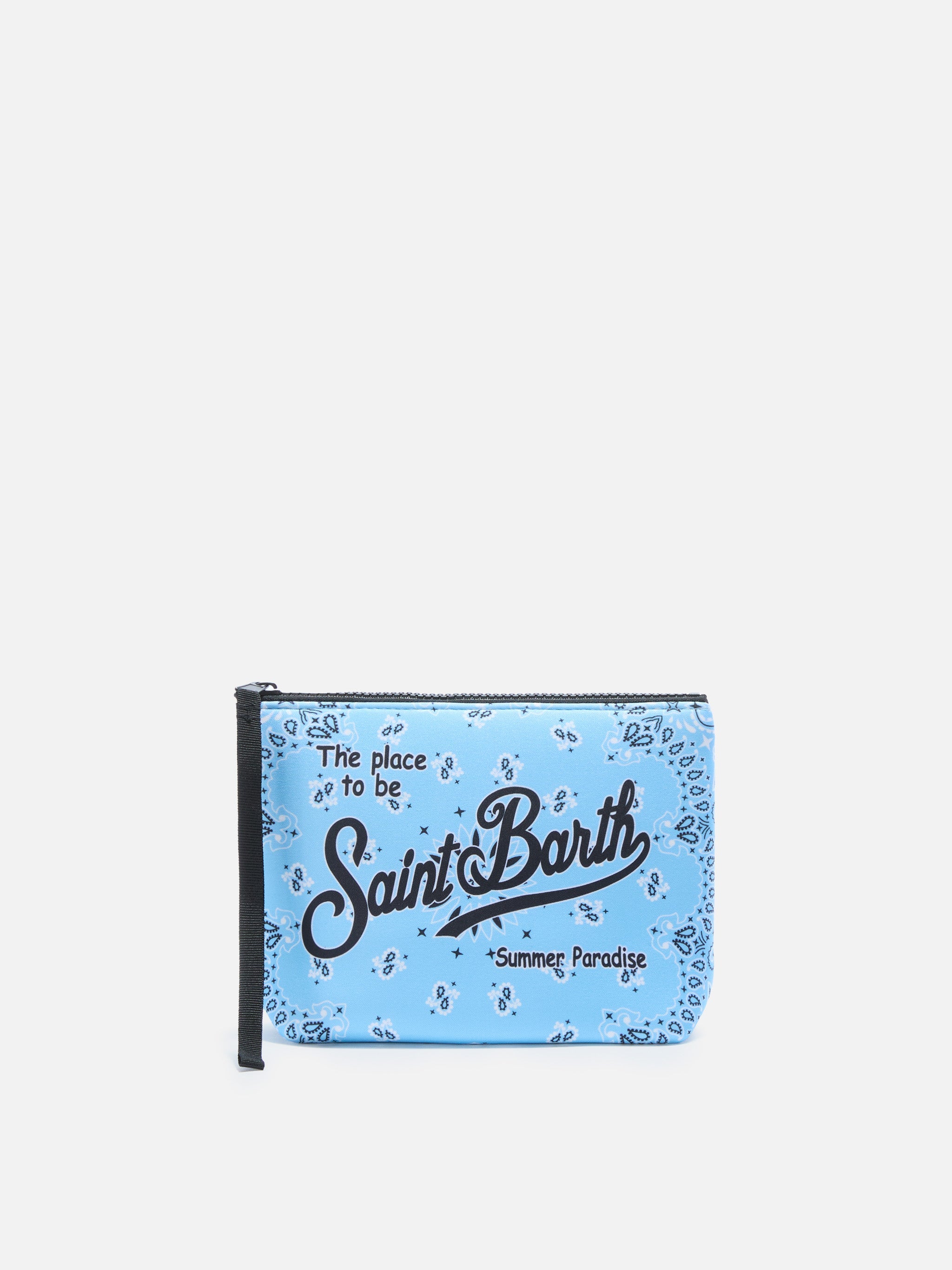 Pochette Aline in scuba con stampa bandana azzurra