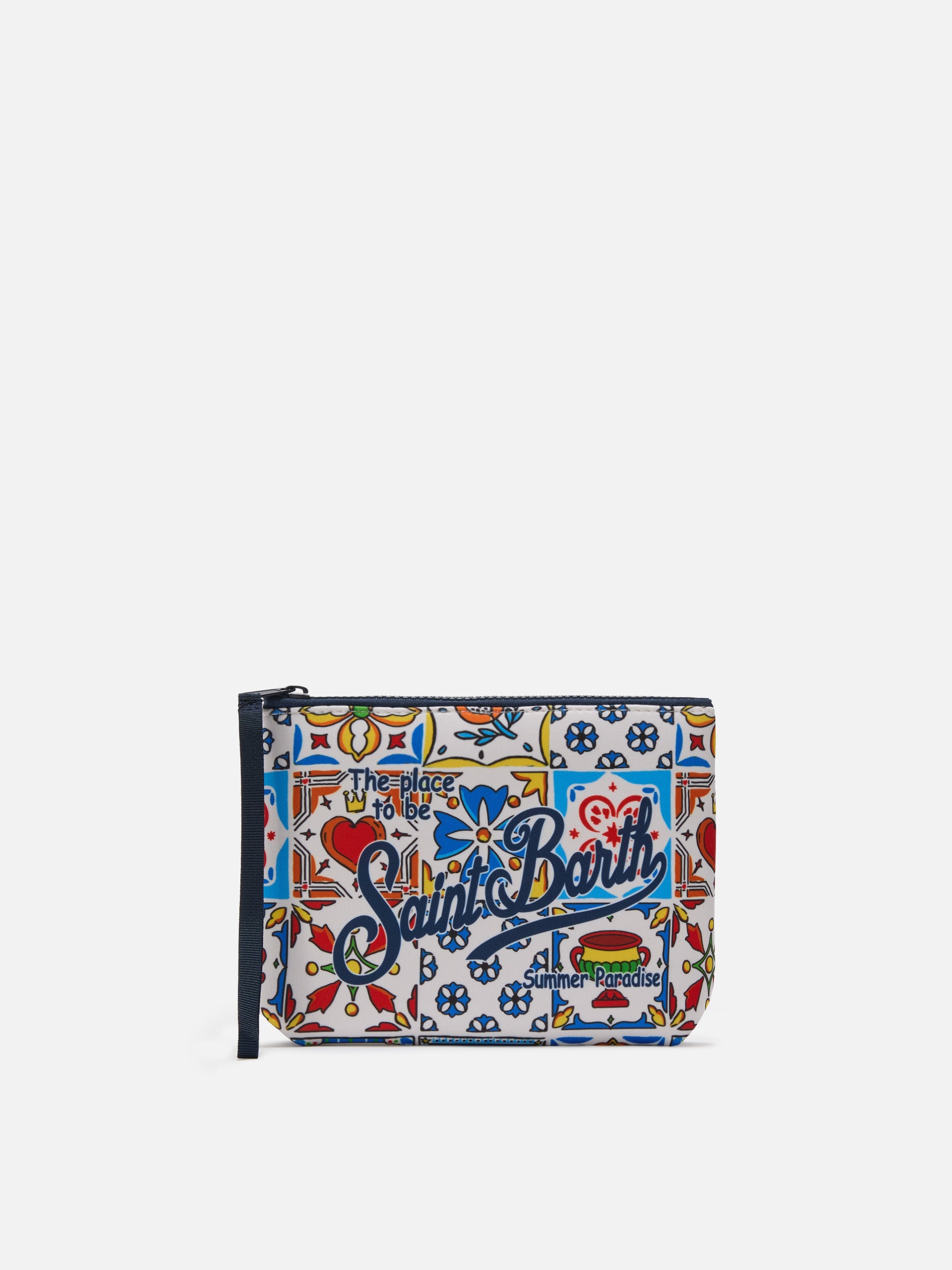 Pochette Aline in scuba con stampa maiolica