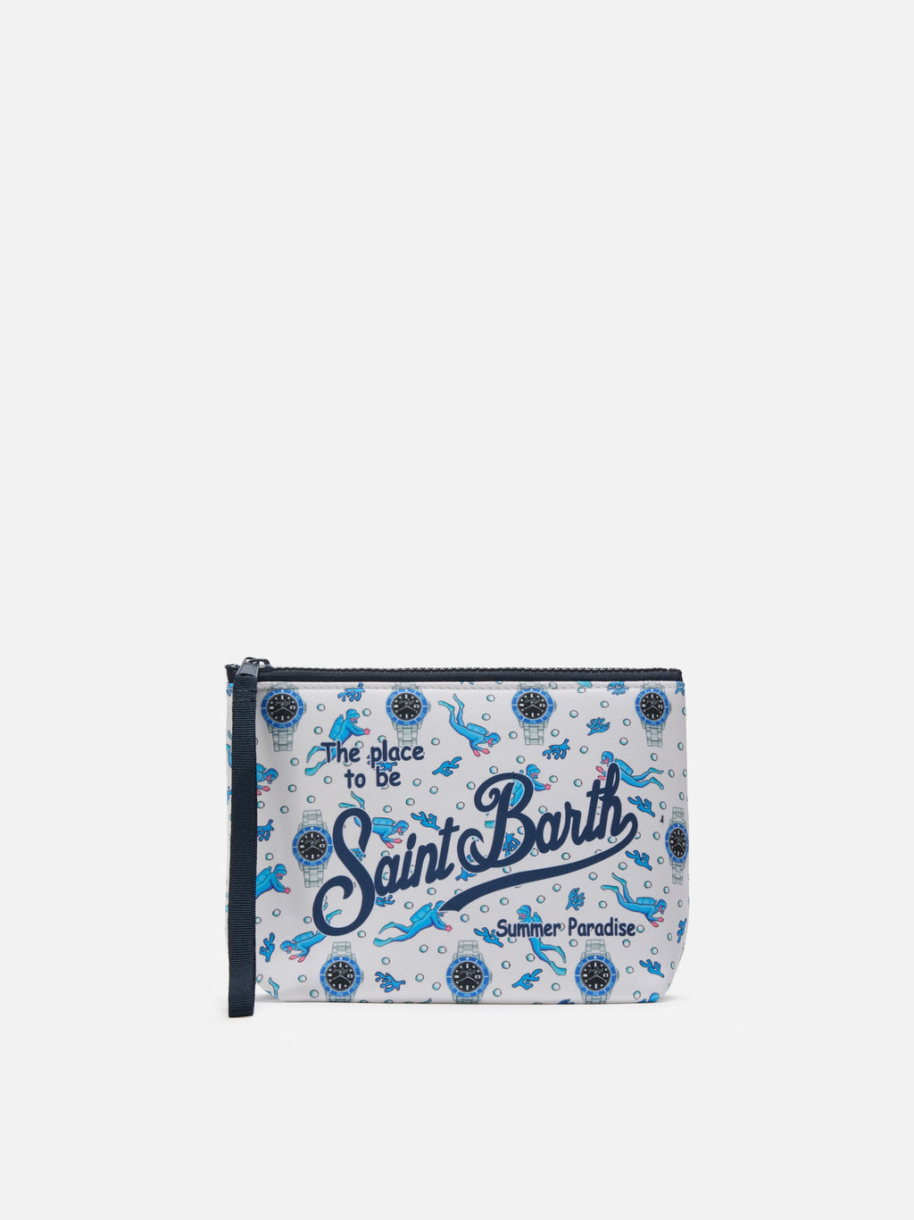 Pochette Aline in scuba con stampa Sub e Orologi
