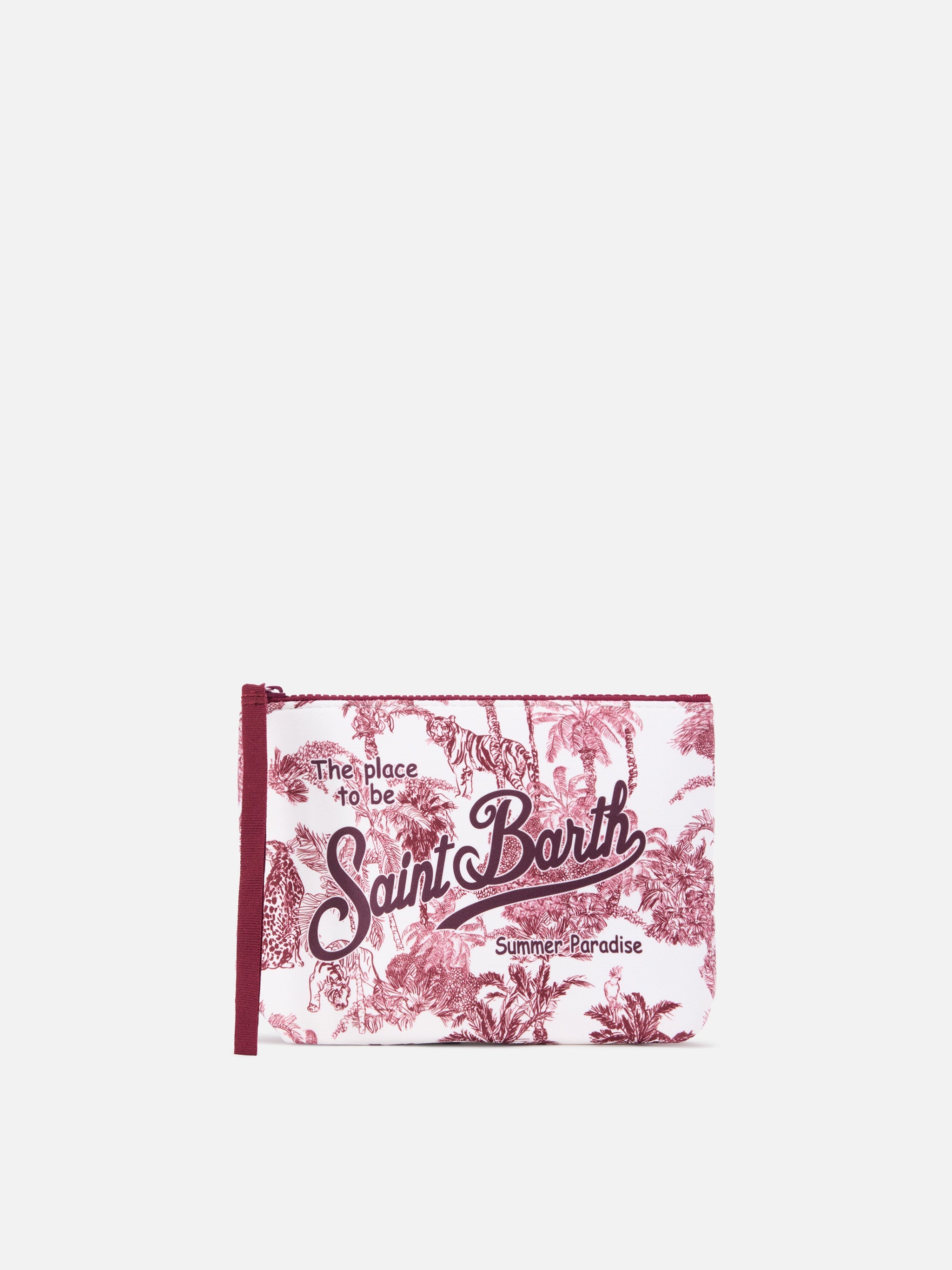 Pochette Aline in scuba con stampa Toile de Jouy bordeaux