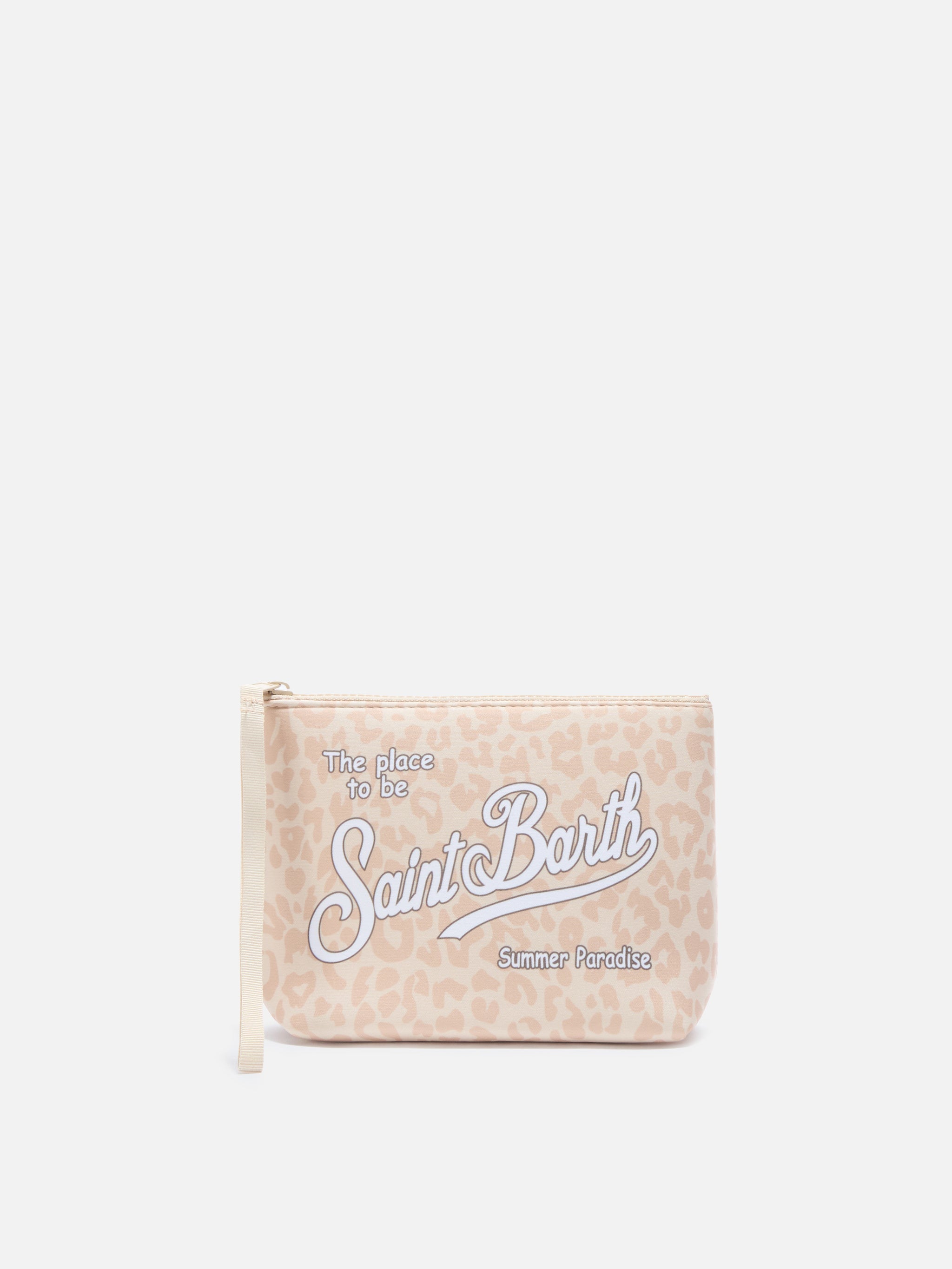 Pochette Aline in scuba con stampa leopardata beige