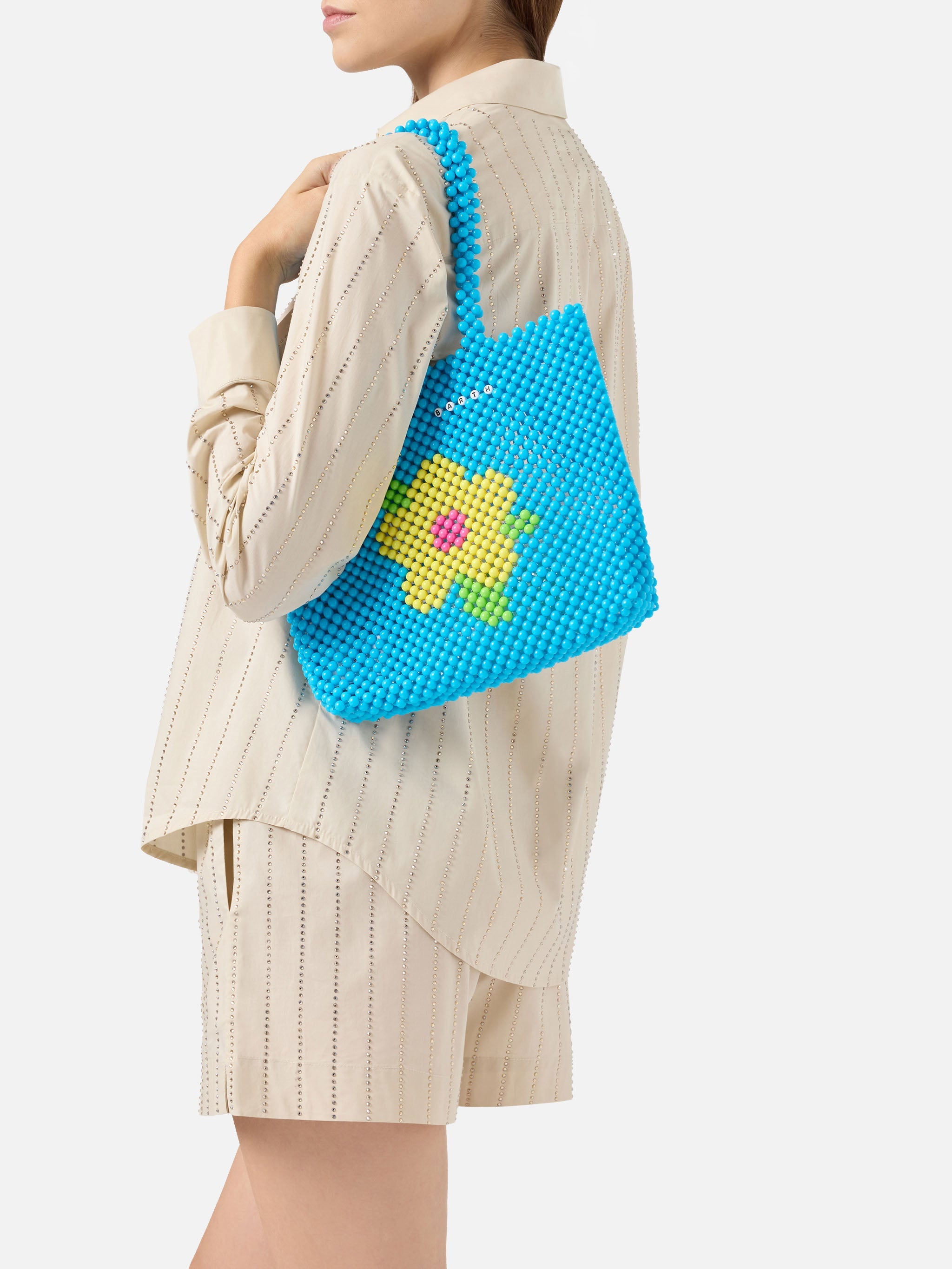 Beaded Shopper Bag turchese