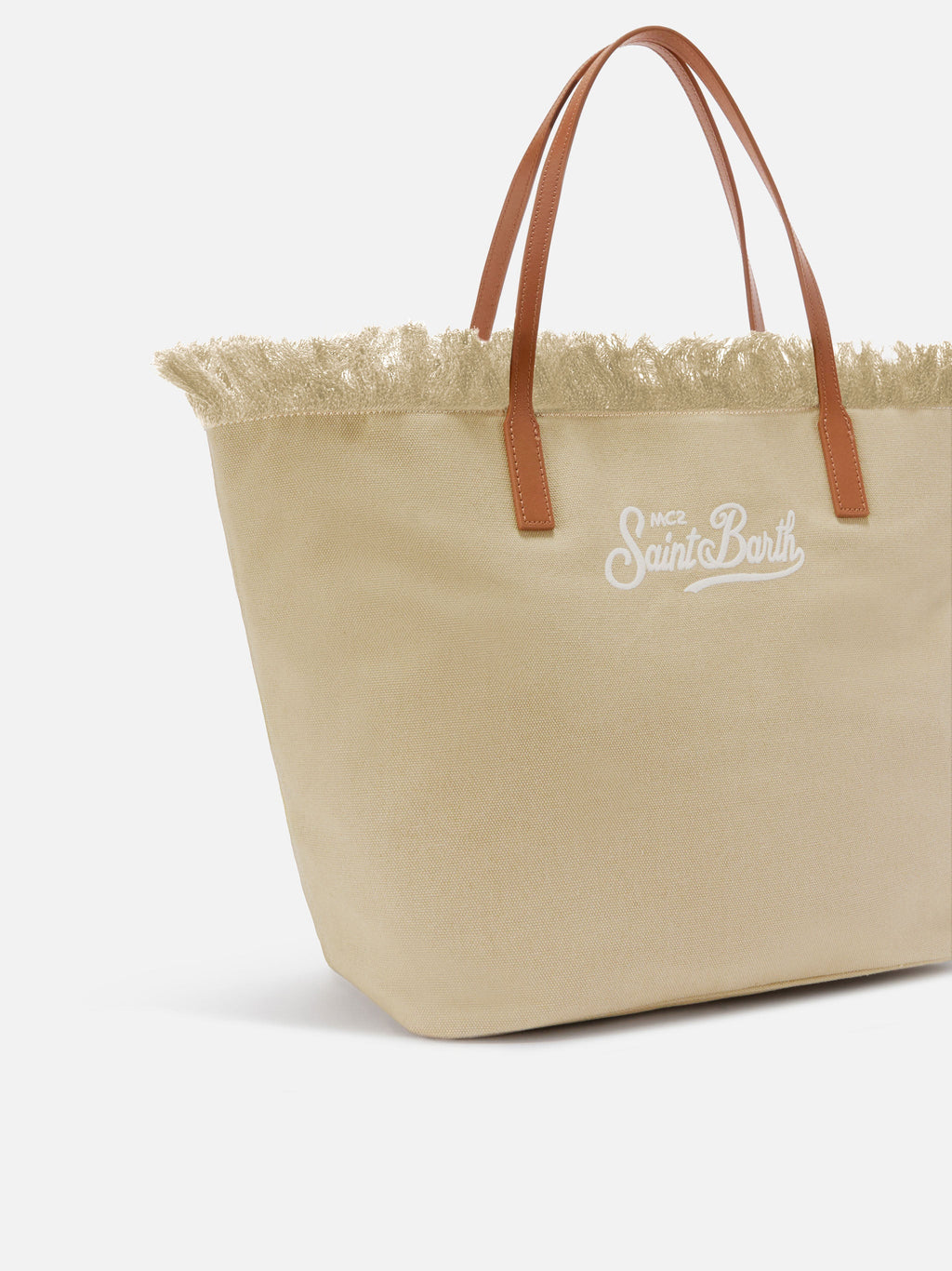 Borsa City regular in canvas beige con frange