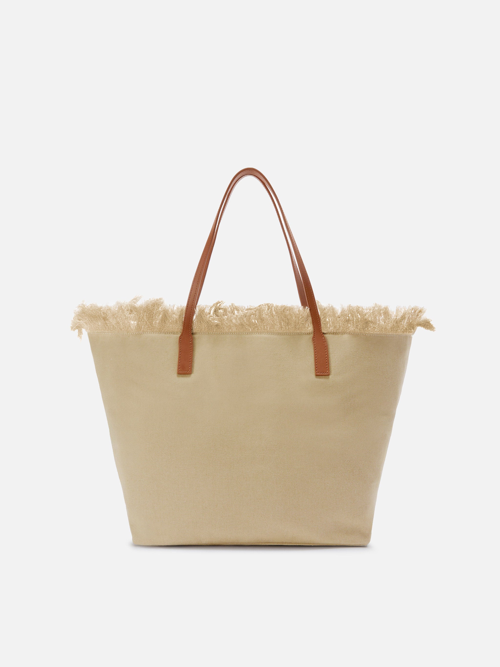 Borsa City regular in canvas beige con frange