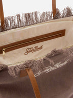 Borsa City regular in canvas marrone con frange