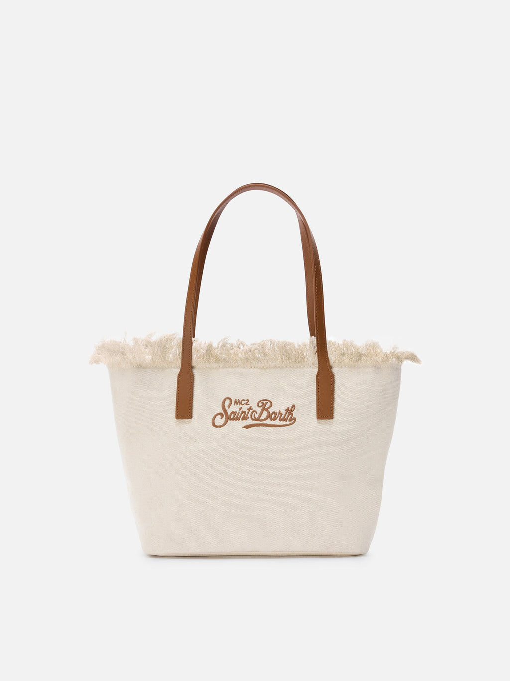 Borsa shopper City medium bianca in canvas con frange
