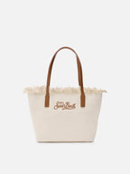 Borsa shopper City medium bianca in canvas con frange