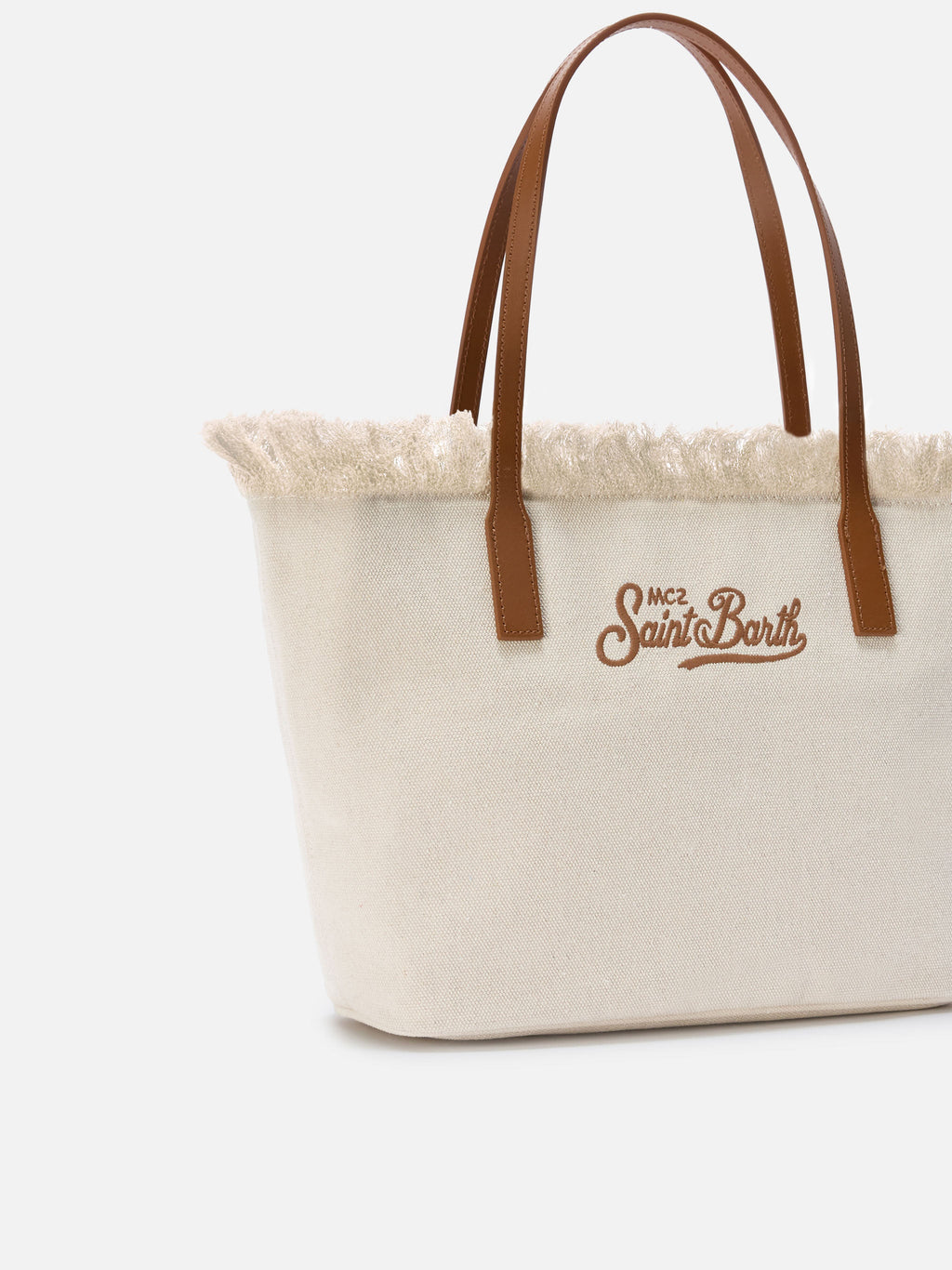 Borsa shopper City medium bianca in canvas con frange