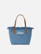 Borsa shopper City medium in tessuto denim con frange
