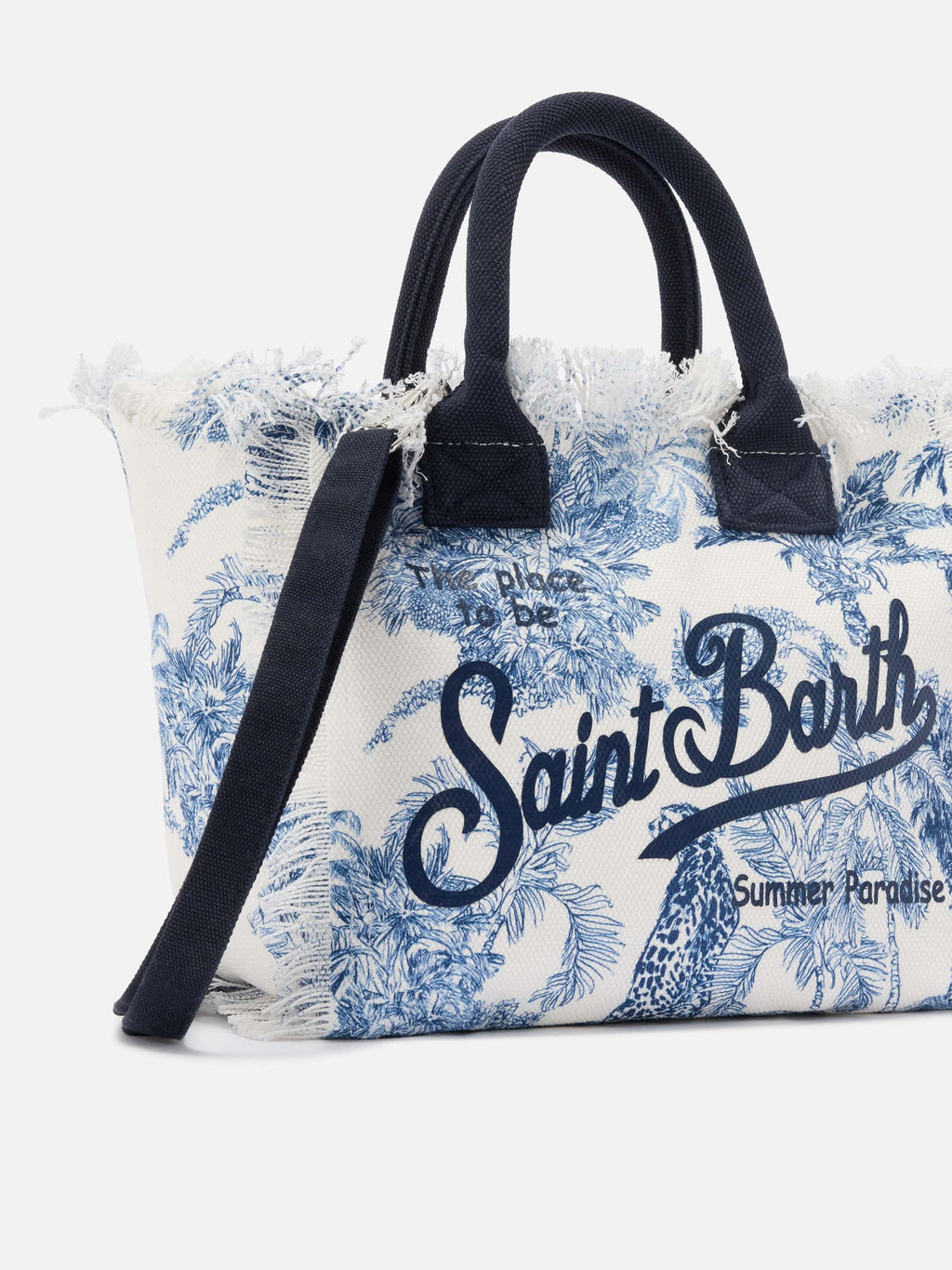 Borsa Colette in canvas con stampa toile de Jouy blu