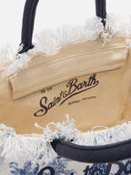 Borsa Colette in canvas con stampa toile de Jouy blu
