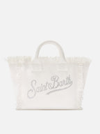 Borsa Colette in canvas bianca con logo in strass