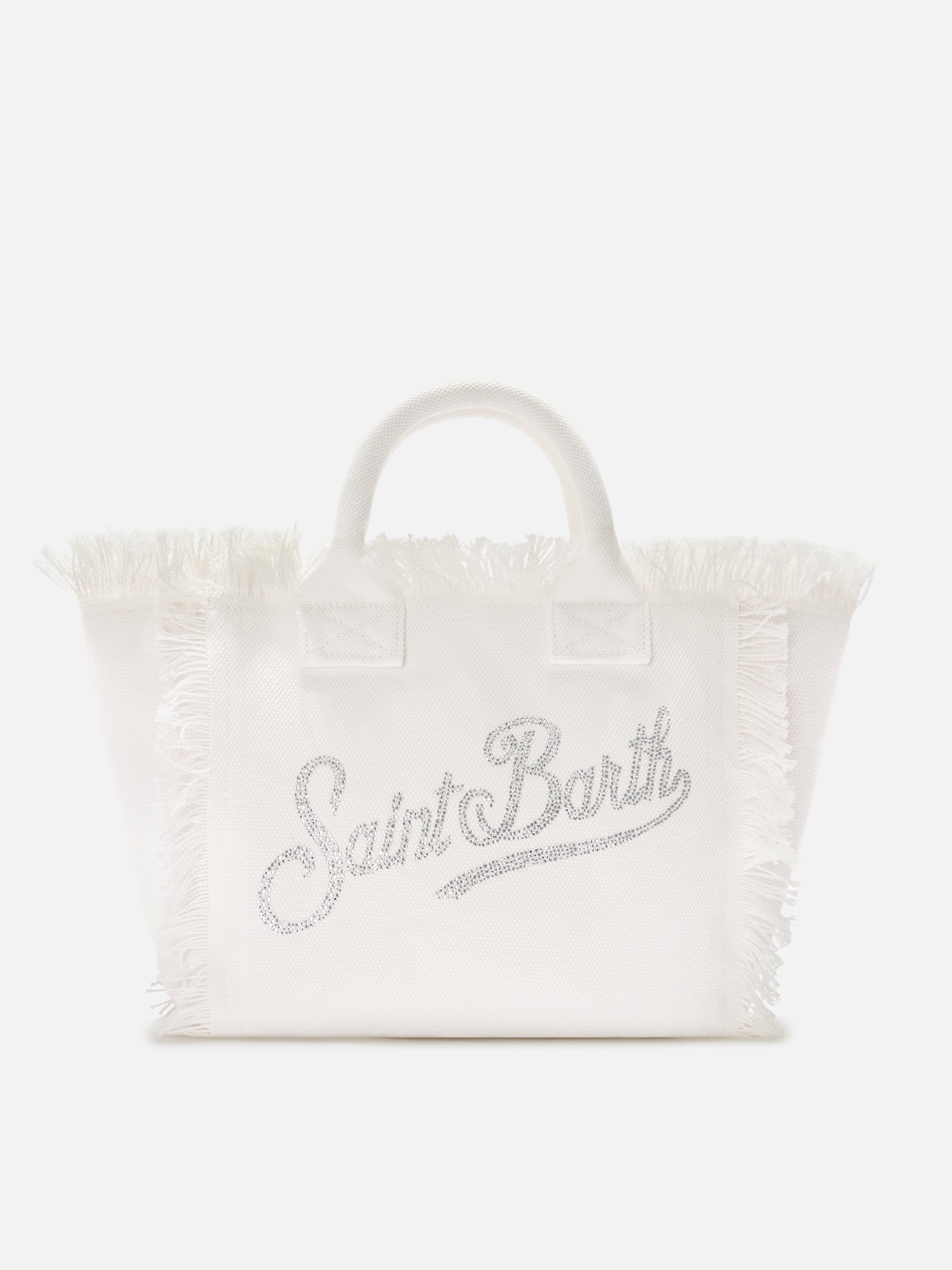 Borsa Colette in canvas bianca con logo in strass