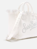 Borsa Colette in canvas bianca con logo in strass