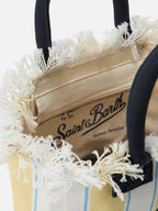 Borsa Colette in canvas a righe gialle con logo ricamato