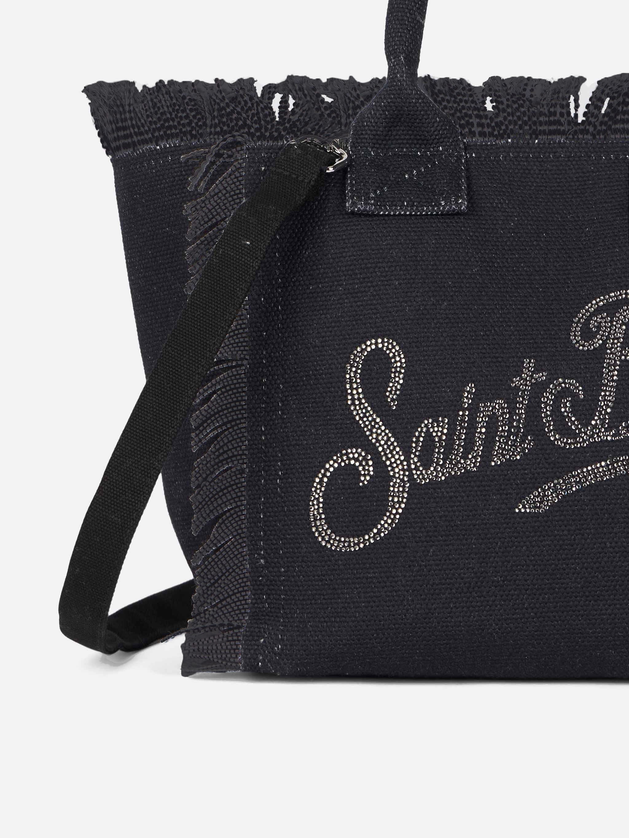 Borsa Colette in canvas di cotone nero con strass