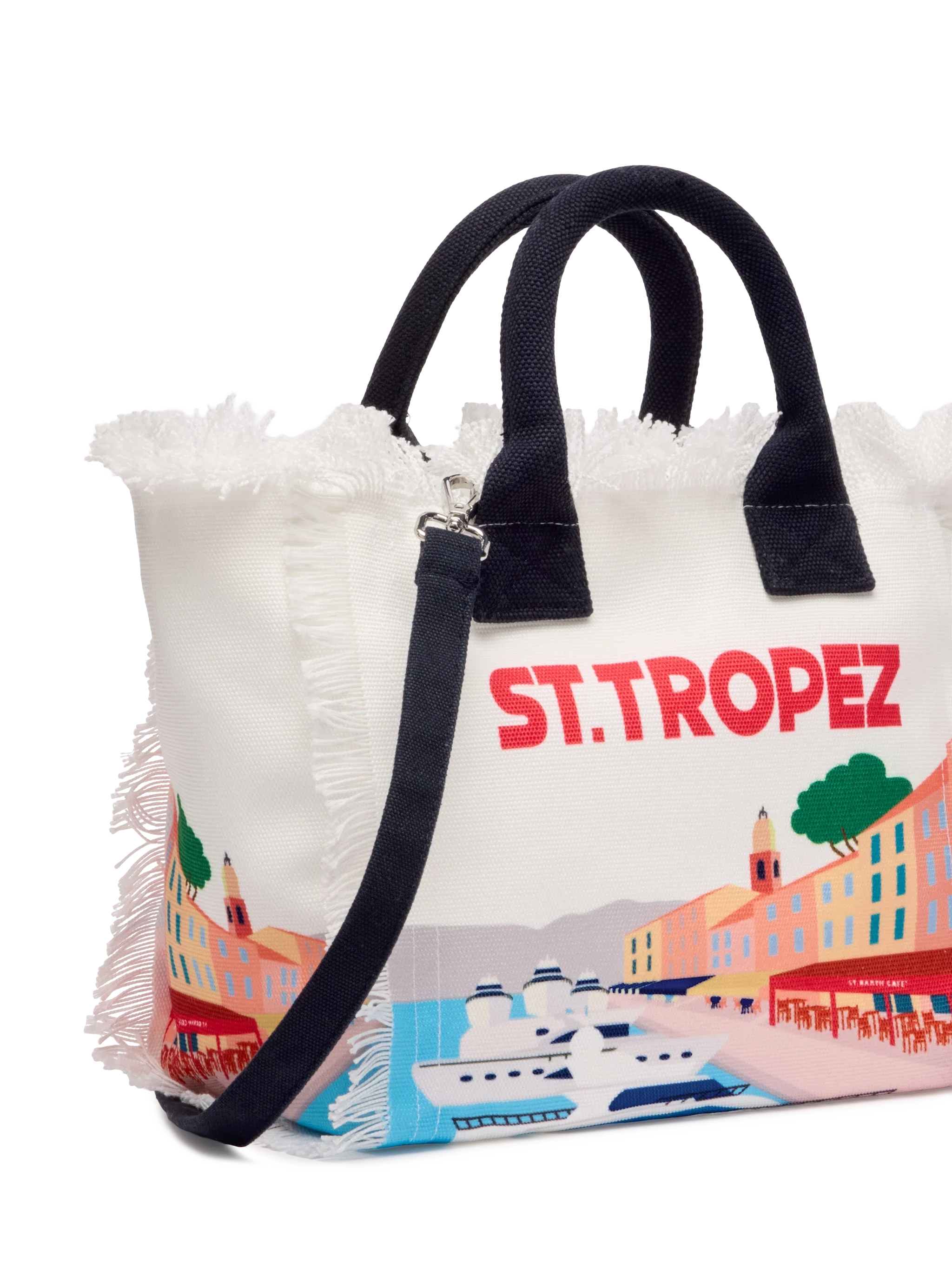 Borsa Colette in canvas di cotone con stampa cartolina St. Tropez