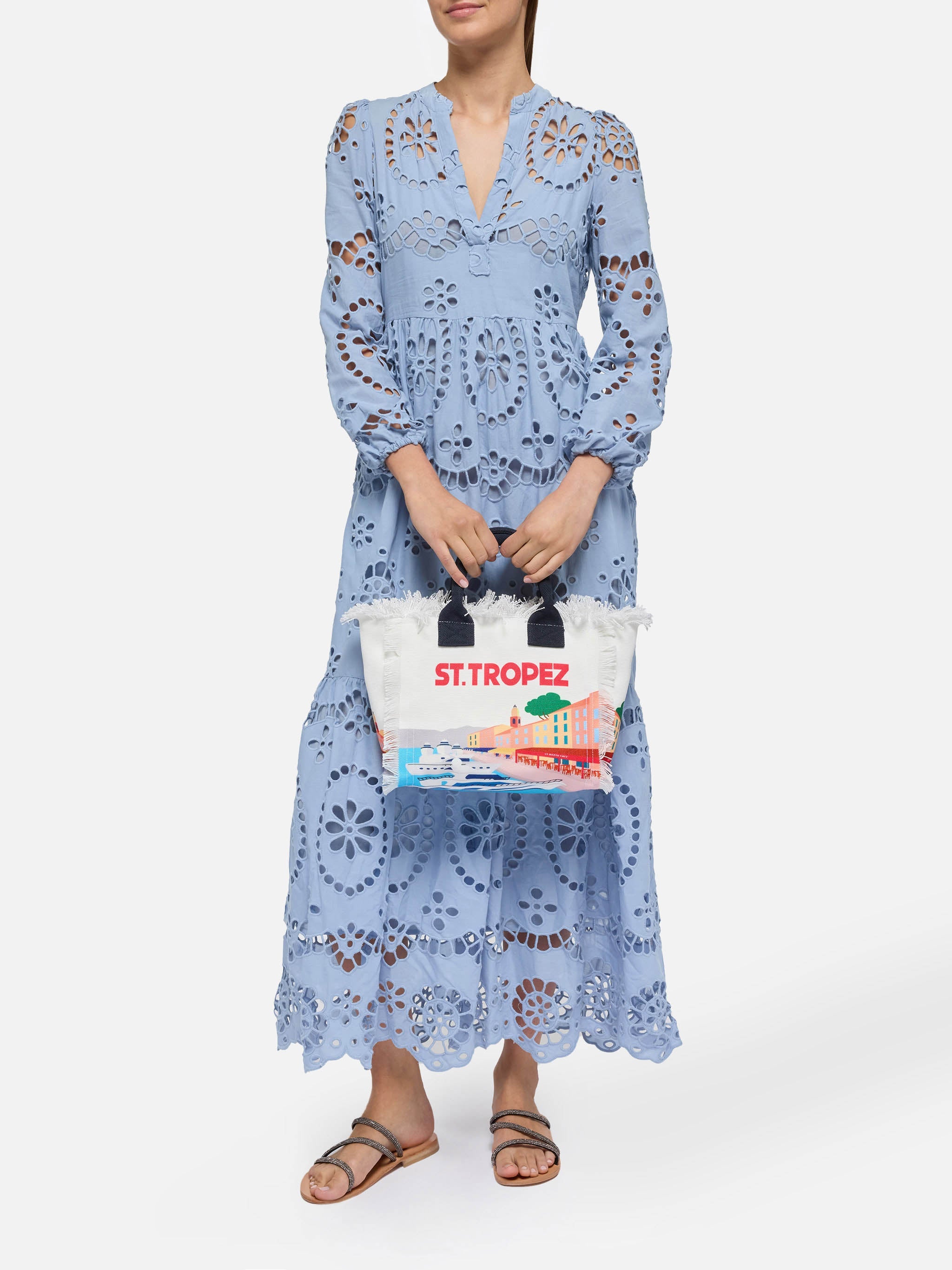 Borsa Colette in canvas di cotone con stampa cartolina St. Tropez