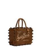 Borsa Colette in raffia con logo ricamato e perline applicate