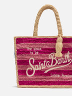 Borsa Colette in rafia a righe multicolore con logo ricamato